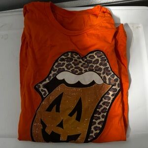 Orange Graphic T-Shirt with Leopard Print